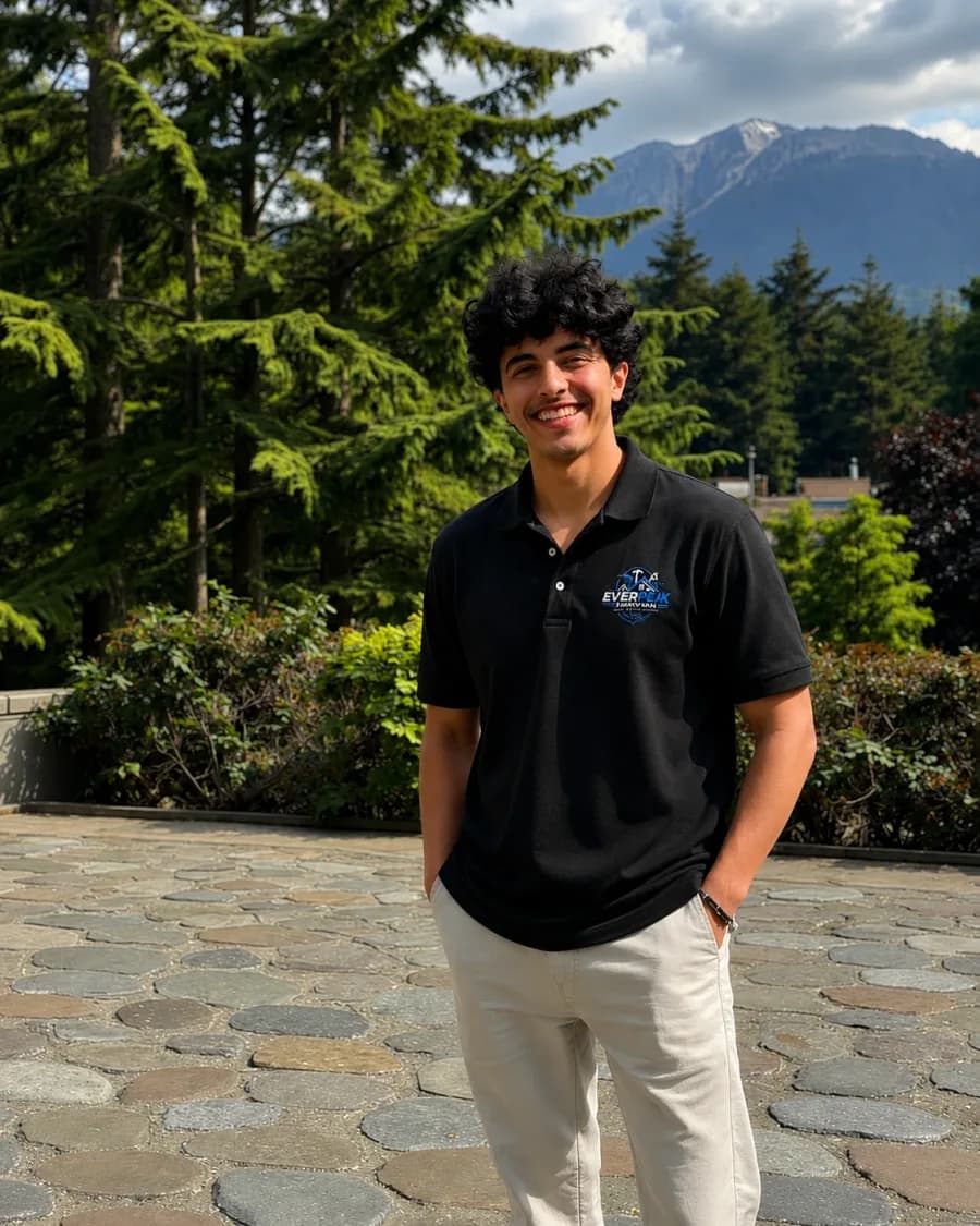 Ilyas, owner and operator of Everpeak Handyman, wearing an Everpeak Handyman polo shirt